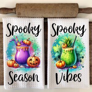Spooky Season Cocktail Bar Towel Set, Halloween Spooky Kitchen And Bar Decor